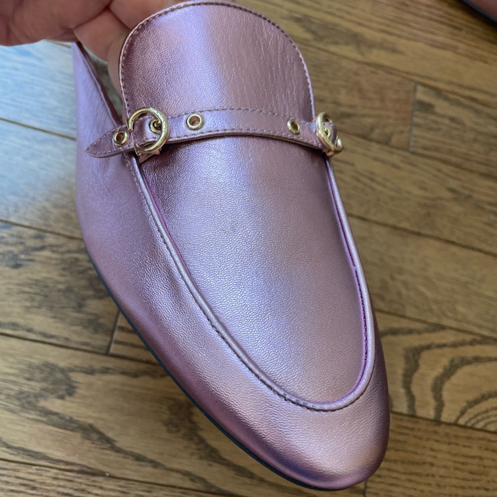 Coach Irene Metallic Pink Barbie Shearling Mule Shoes New - Picture 3 of 16